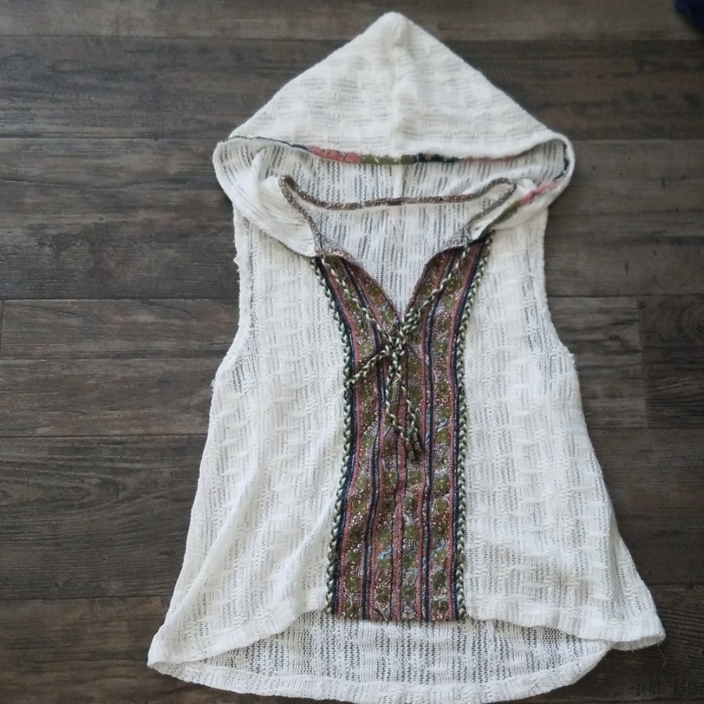Free People sleeveless hooded open knit tank MED